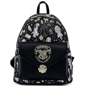 Loungefly Black Hogwarts Crest Mini Backpack with Gold Accents